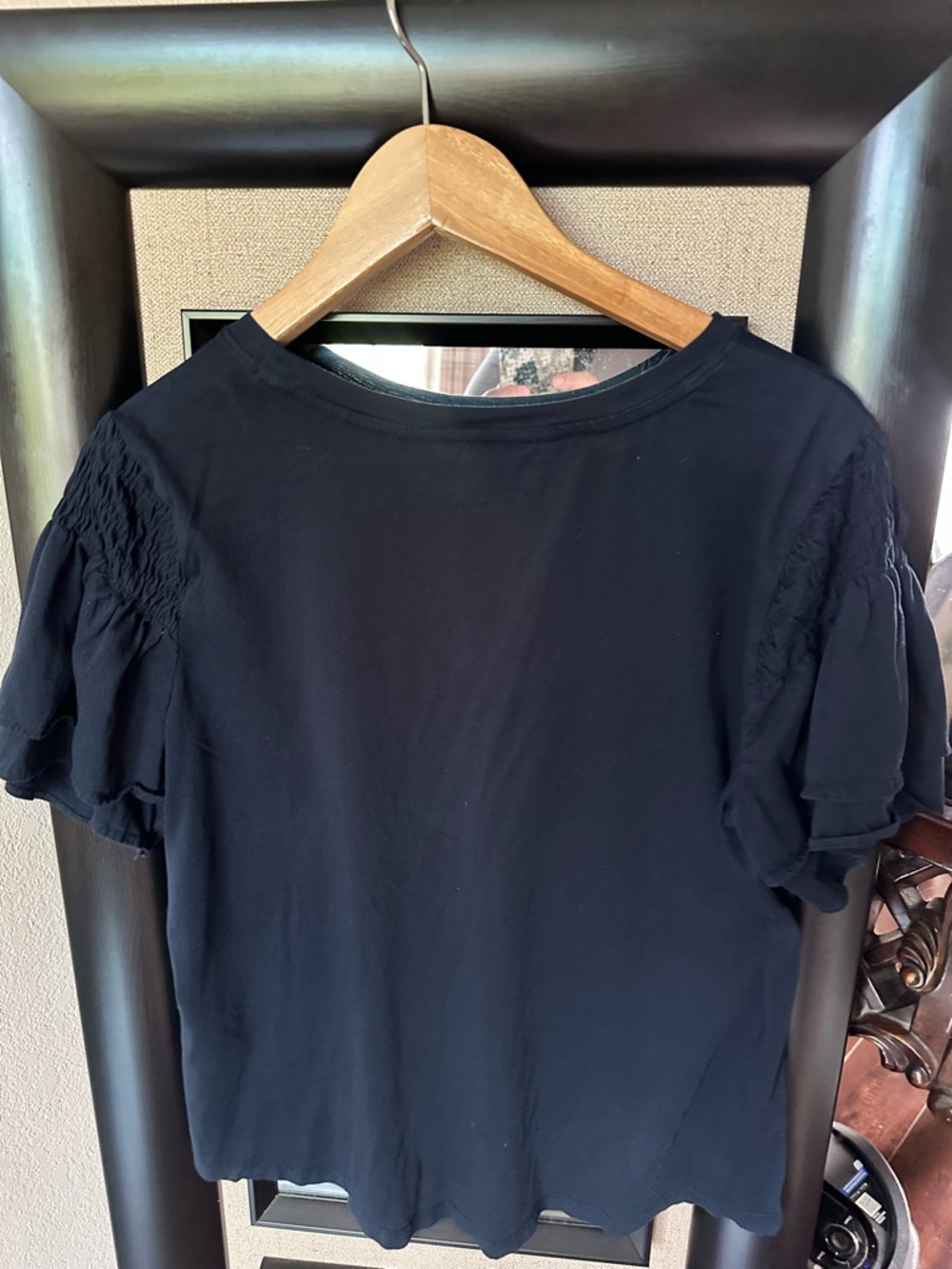 Lauren Ralph Lauren Navy Short-Sleeve Top with Shirred Puff Sleeves - Picture 4 of 7